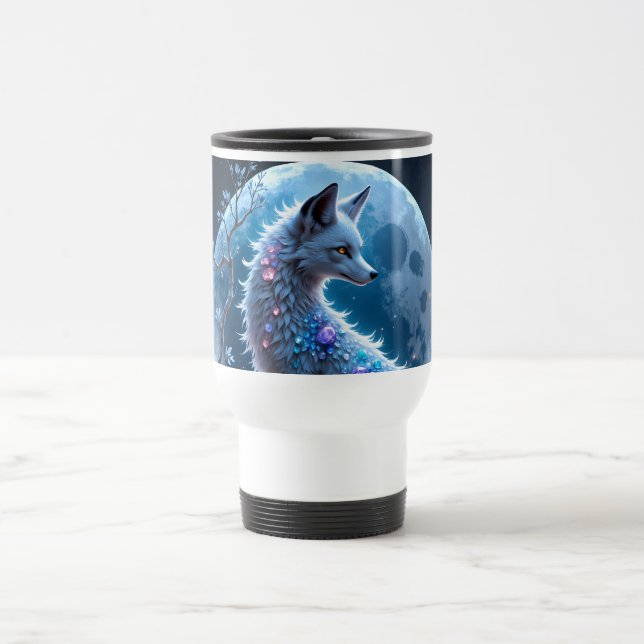 Caneca Térmica Moonlit Crystal Fox – Guardian of Silent Dreams.  (Centro)