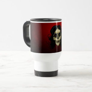 Caneca Térmica Mulher de Crânio de Açúcar Gótico Rosa Vermelha Di