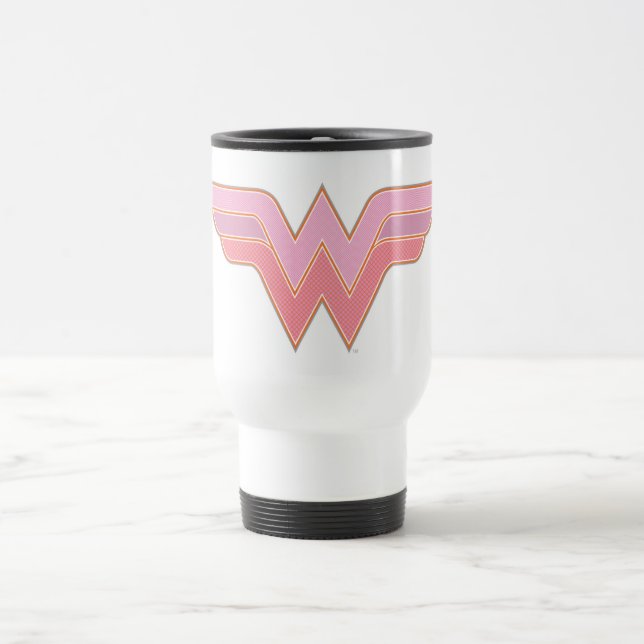 Caneca Térmica Mulher Maravilha Logotipo rosa e malha laranja (Centro)