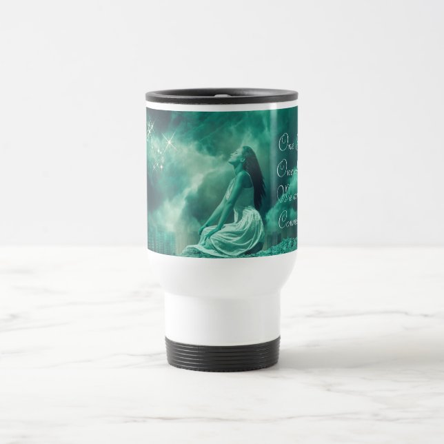 Caneca Térmica Mulher mítica enviando orações ao Universo (Centro)
