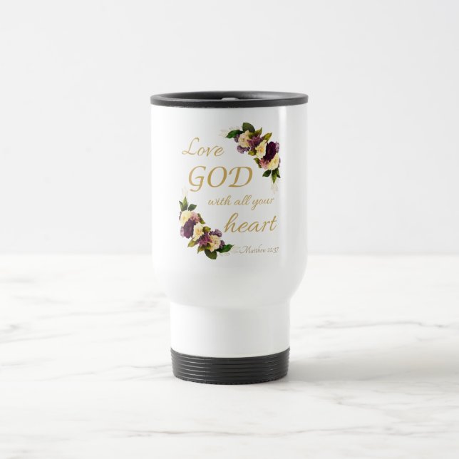 Caneca Térmica Mulheres Flores de Fé: Adoro DEUS com todo o seu c (Centro)
