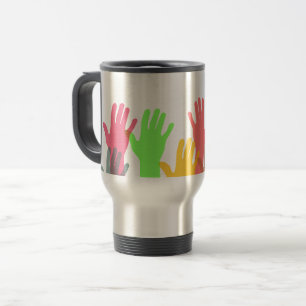 Caneca Térmica Multidão de Mãos Coloridas no Ar