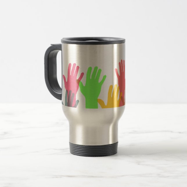 Caneca Térmica Multidão de Mãos Coloridas no Ar (Frente Esquerda)