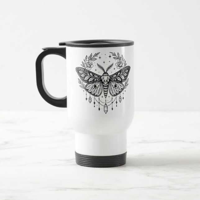 Caneca Térmica Mystical Gothic Moth Botanical Celestial Line Art  (Esquerda)
