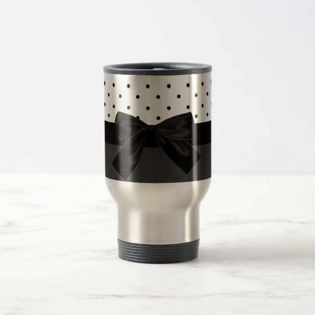 Caneca Térmica Na moda preto Elegante,Bolinhas brancas-Arco preto (Centro)