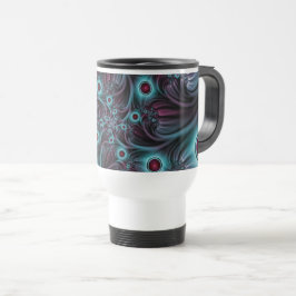 Caneca Térmica Na Profundidade da Arte Fractal Abstrato Azul Cor-