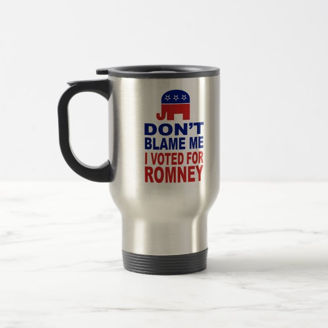 Caneca Térmica Não me responsabilize que eu votei para Romney (Esquerda)