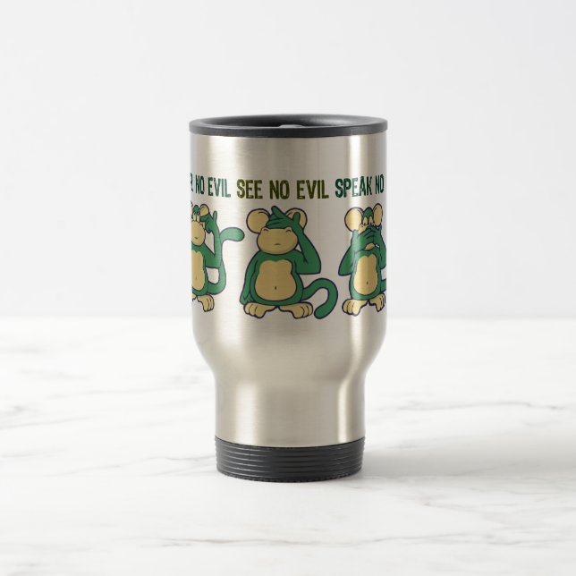 Caneca Térmica Não ouça nenhum verde dos macacos do mau (Centro)