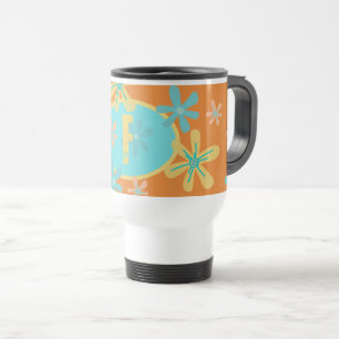 Caneca Térmica Naranja Floral Moderno Monograma Amarillo