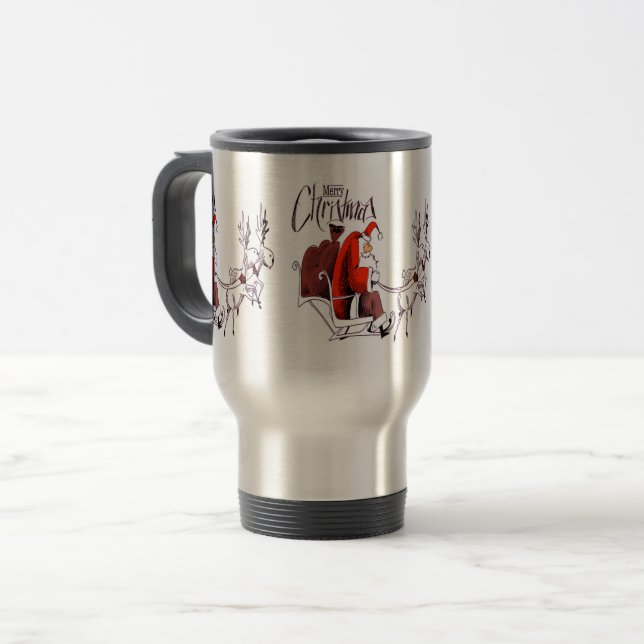 Caneca Térmica Natal da rena da equitação de Papai Noel (Frente Esquerda)