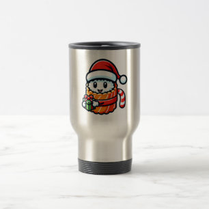 Caneca Térmica Natal Sushi - Design de Cartoon de Comida Feriado