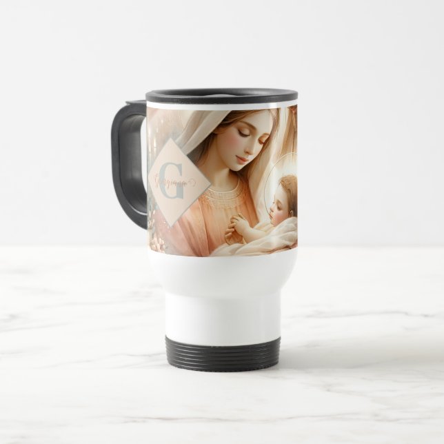 Caneca Térmica Natividade Bebê Jesus Cristo Floral Personalizado (Frente Esquerda)