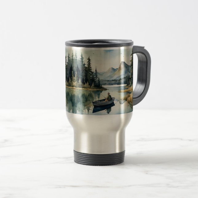 Caneca Térmica Natureza Selvagem de Cadeias de Pesca Lago de Barc (Frente Esquerda)