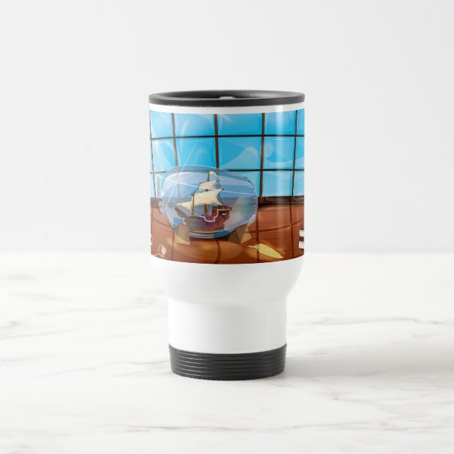 Caneca Térmica Navio numa Garrafa no mar (Centro)