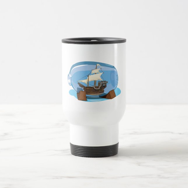 Caneca Térmica Navio numa Garrafa no mar (Centro)