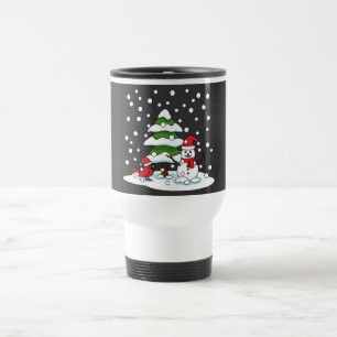 Caneca Térmica Neve Caindo no Cardeal, Snowman e Pine Tree