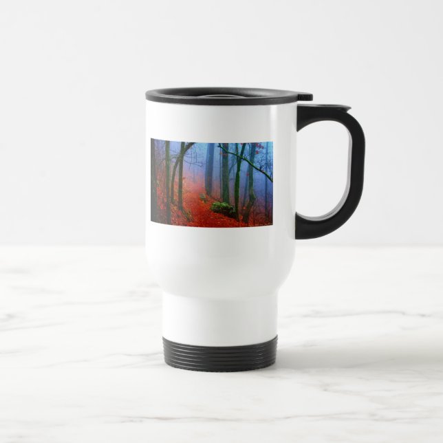 Caneca Térmica Nevoeiro azul de outono de floresta pintada (Direita)