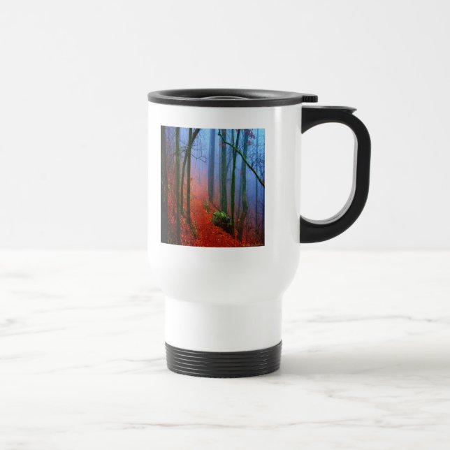 Caneca Térmica Nevoeiro azul de outono de floresta pintada (Direita)