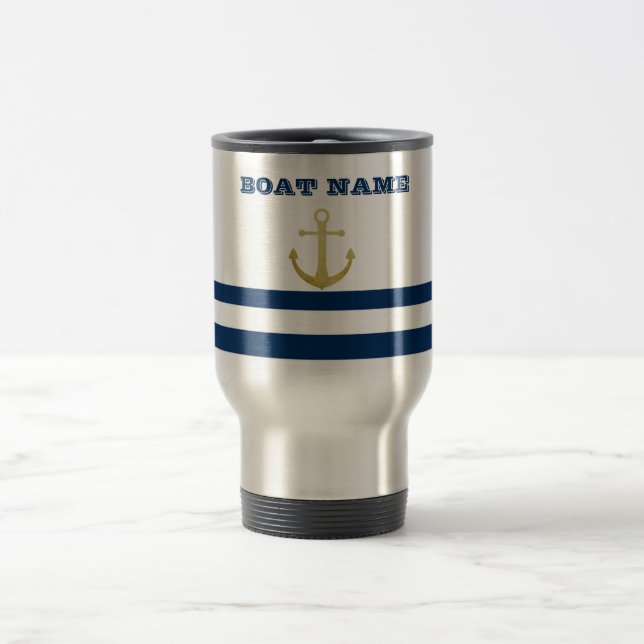 Caneca Térmica Nome da embarcação náutica, Marinho de âncora Dour (Centro)