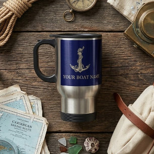Caneca Térmica Nome de barco com corda de âncora náutica vintage