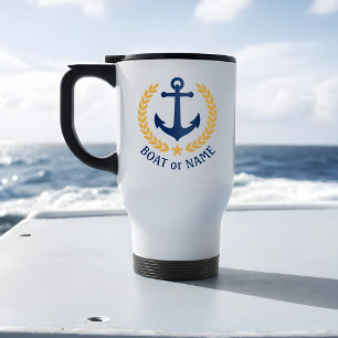Caneca Térmica Nome do barco Estilo Dourado Ancoragem Náutica La