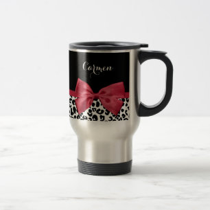 Caneca Térmica Nome do Laço Vermelho Leopardo