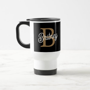 Caneca Térmica Nome do Monograma Elegante Moderno Script Dourado