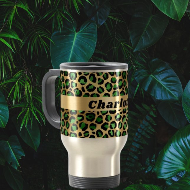 Caneca Térmica Nome do padrão de leopardo-leopardo-de-ouro-esmera (Criador carregado)