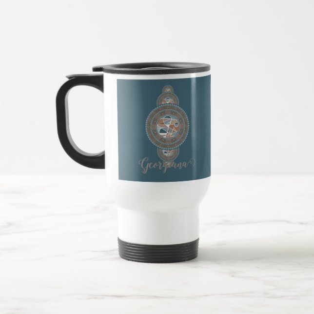 Caneca Térmica Nome Dourado Teal Abstrato Oronal Mandala (Esquerda)