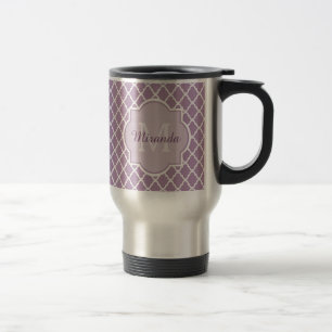 Caneca Térmica Nome Monogrammed roxo de Quatrefoil da lavanda