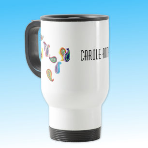 Caneca Térmica Nome, Paisleys Coloridos Quilled Branco 15oz