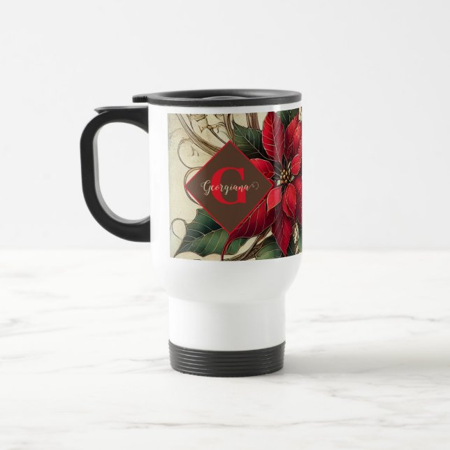 Caneca Térmica Nome Personalizado Art Nouveau Poinsettia de Natal (Esquerda)