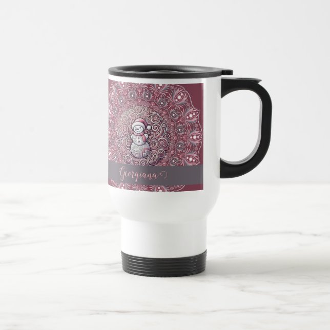Caneca Térmica Nome Personalizado Bastante Quente Snowman Mandala (Direita)