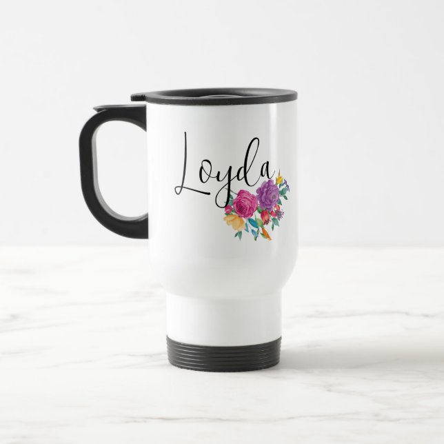 Caneca Térmica Nome Personalizado Brilho Fiesta Floral (Esquerda)