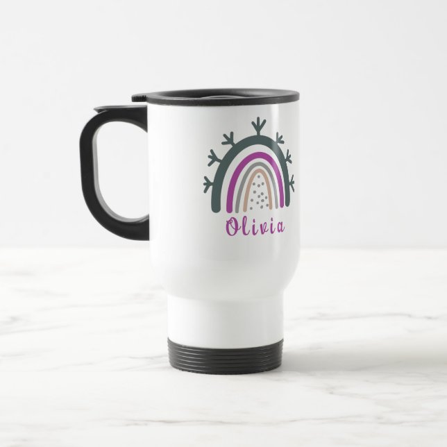 Caneca Térmica Nome Personalizado com Cute Boho Rainbow (Esquerda)