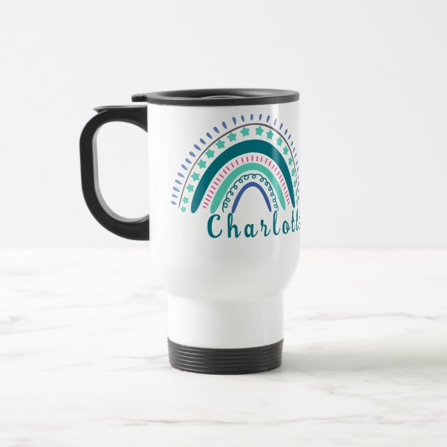 Caneca Térmica Nome Personalizado com Modern Boho Rainbow (Esquerda)