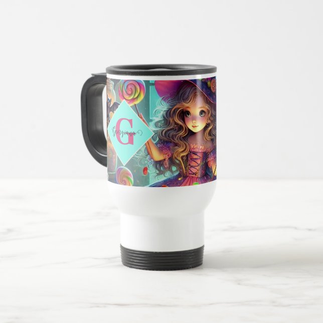 Caneca Térmica Nome Personalizado - Cute Whimsical Witch Hallowee (Frente Esquerda)