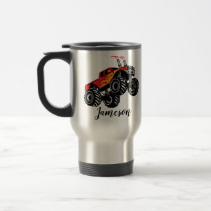 Caneca Térmica Nome Personalizado do Caminhão do Monstro Preto Ve