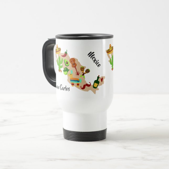 Caneca Térmica Nome personalizado e texto MEXICO - canetas de map (Frente Esquerda)