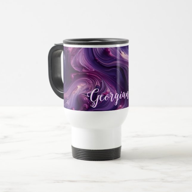 Caneca Térmica Nome Personalizado Efeito de Pintura Roxo Vibrante (Frente Esquerda)