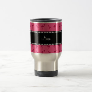 Caneca Térmica Nome personalizado flamingos cor-de-rosa
