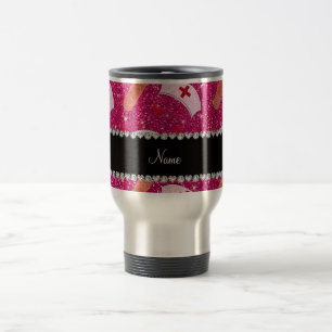 Caneca Térmica Nome personalizado, neon hot pink glitter enfermei