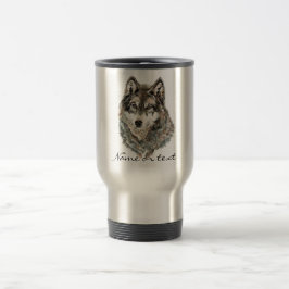 Caneca Térmica Nome personalizado ou Wolf de texto aquarela anima