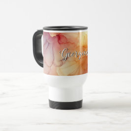 Caneca Térmica Nome Personalizado Peach Raspberry Álcool Floral A