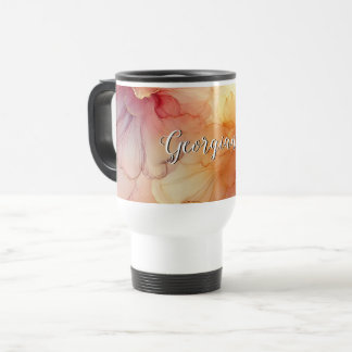 Caneca Térmica Nome Personalizado Peach Raspberry Álcool Floral A
