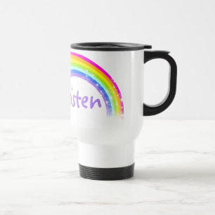 Caneca Térmica Nome personalizado viagem arco-íris / moça violeta