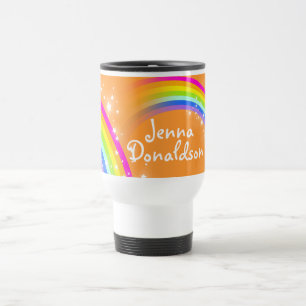 Caneca Térmica Nome personalizado viagem laranja arco-íris/caneca