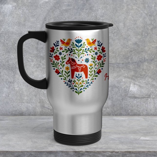 Caneca Térmica Nordic Folk Art Dala Horse Travel Mug (Criador carregado)