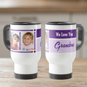 Caneca Térmica Nós te amamos avó adicione fotos branco e roxo