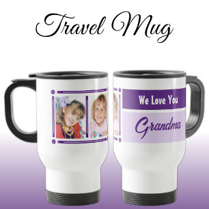 Caneca Térmica Nós te amamos avó adicione fotos branco e roxo